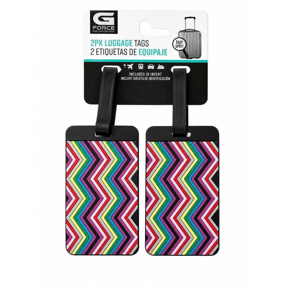 GFORCE 2-Pack Luggage Tags Multicolored Zig Zag PVC with ID Insert Travel